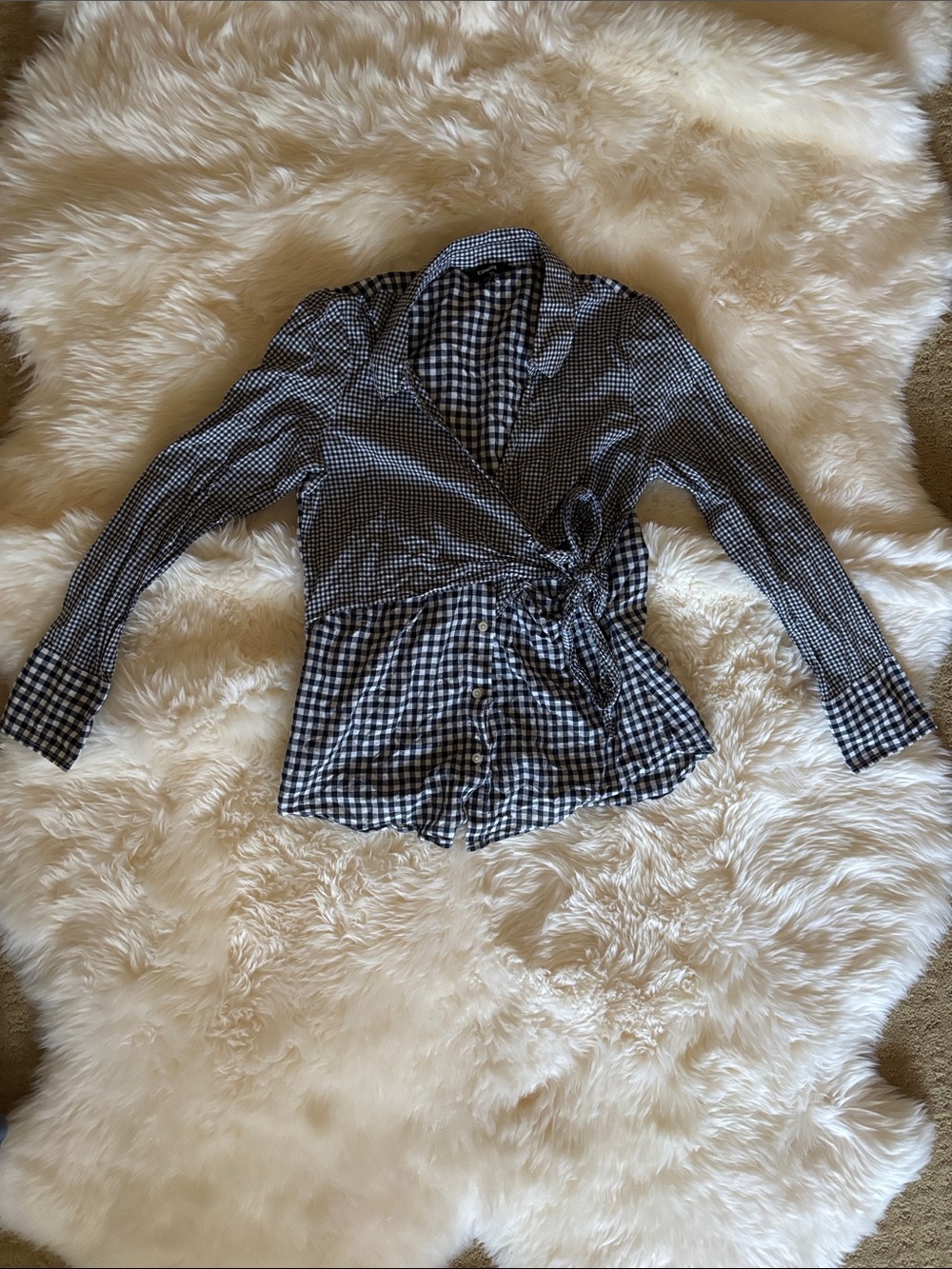 Express Black and White Gingham Wrap Button-Down Shirt